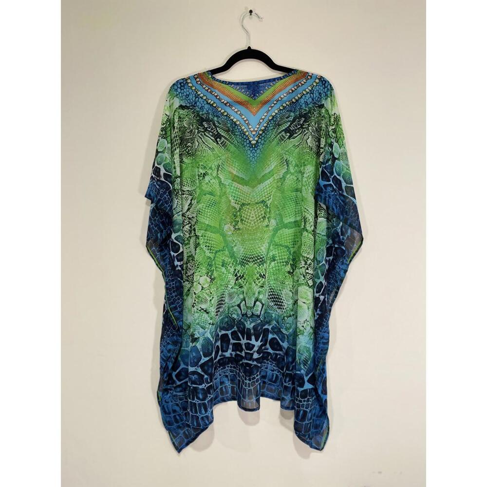 Colorful Green and Blue Patterned Swim Cover-Up - Picture 3 of 5